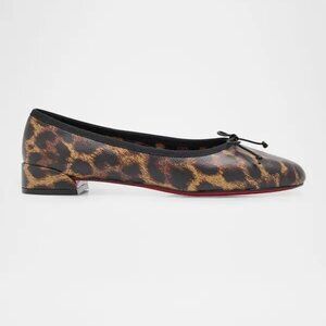 Christian Louboutin SWEETIE JANE FLAT Leopard Leather Ballerina Flats Shoes
